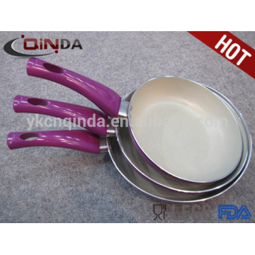 QINDA Aluminum beige ceramic coating gas frying pan with honey comb bottom